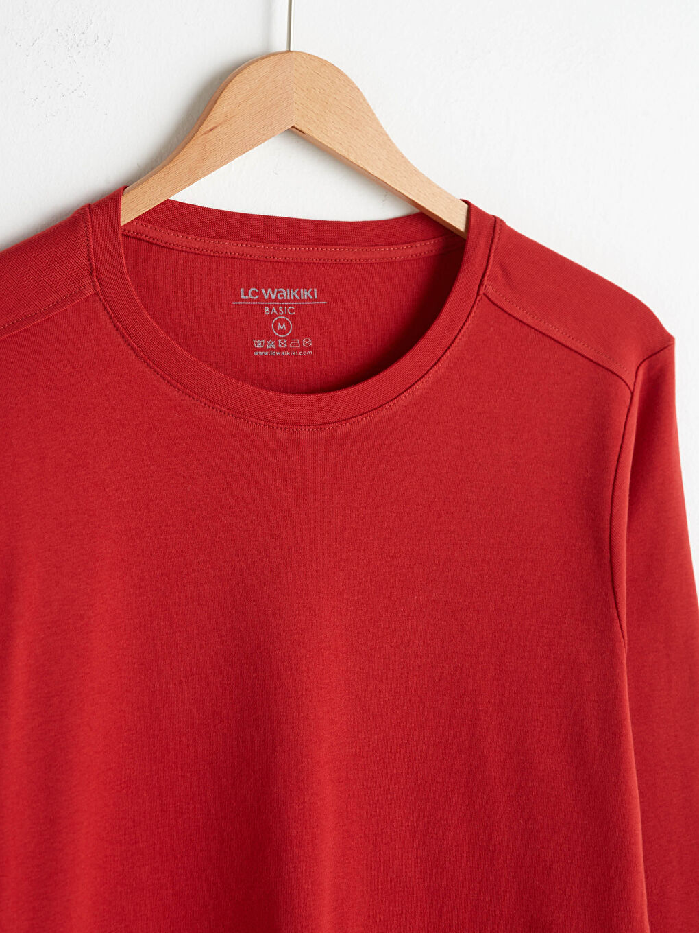 Kırmızı Bisiklet Yaka Basic Uzun Kollu Tişört-6