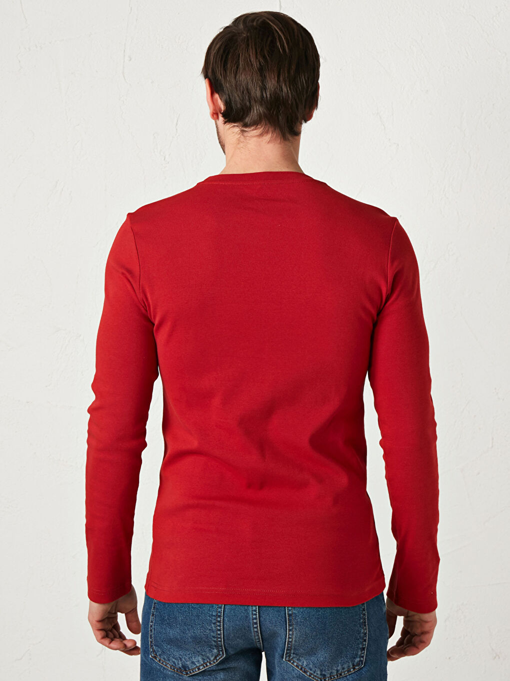 Kırmızı Bisiklet Yaka Basic Uzun Kollu Tişört-3