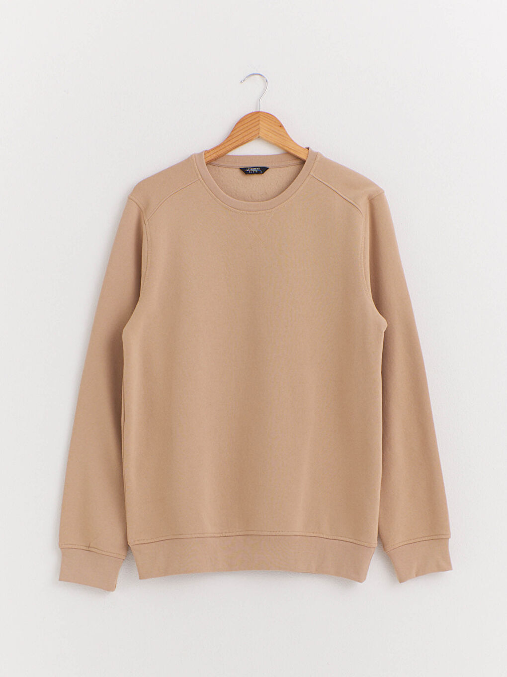 Bej Rahat Kalıp Bisiklet Yaka Basic Sweatshirt