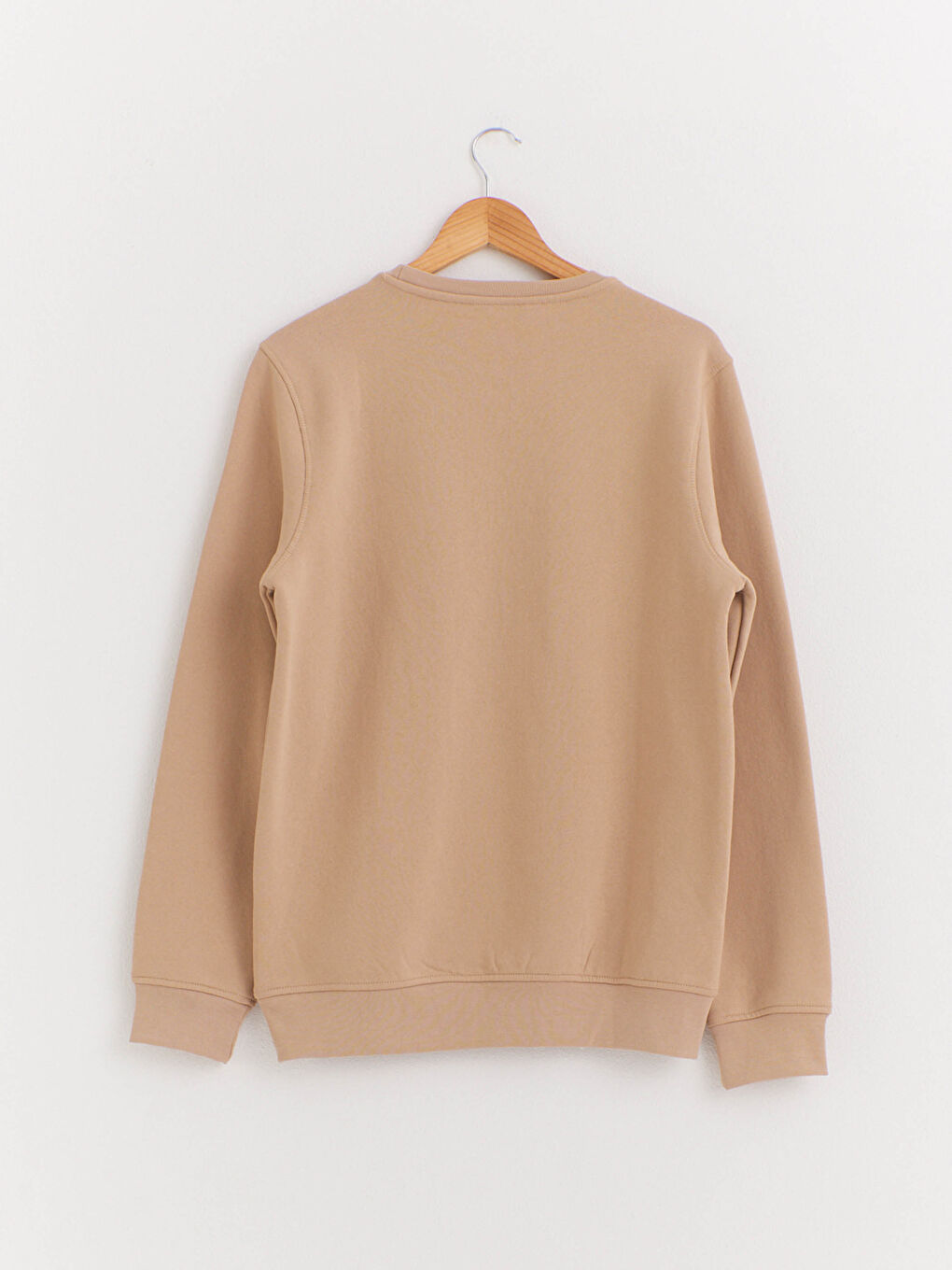 Bej Rahat Kalıp Bisiklet Yaka Basic Sweatshirt-1