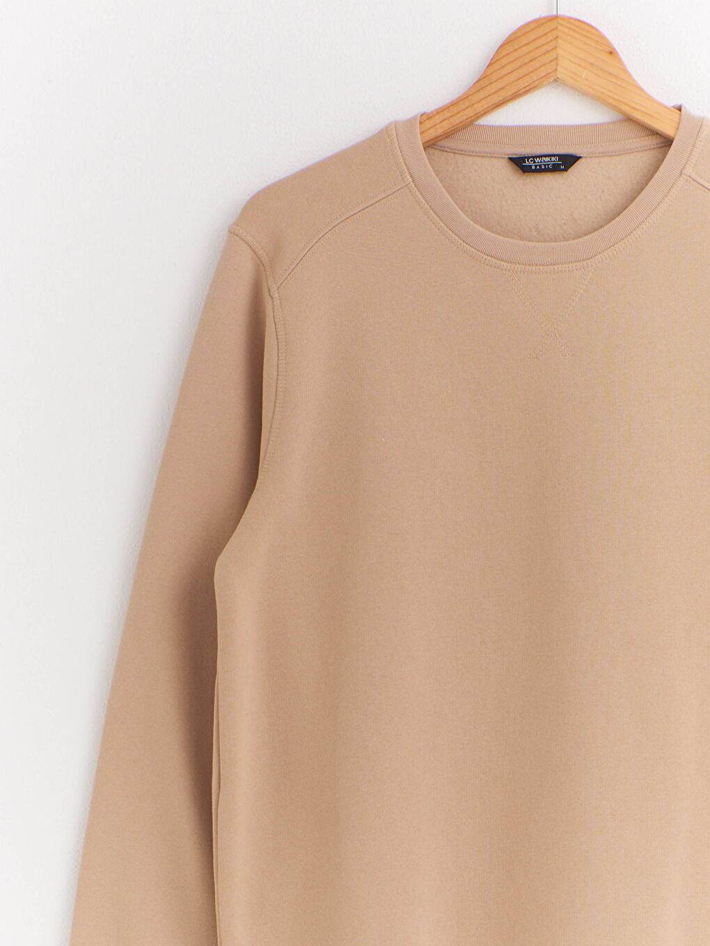 Bej Rahat Kalıp Bisiklet Yaka Basic Sweatshirt-2