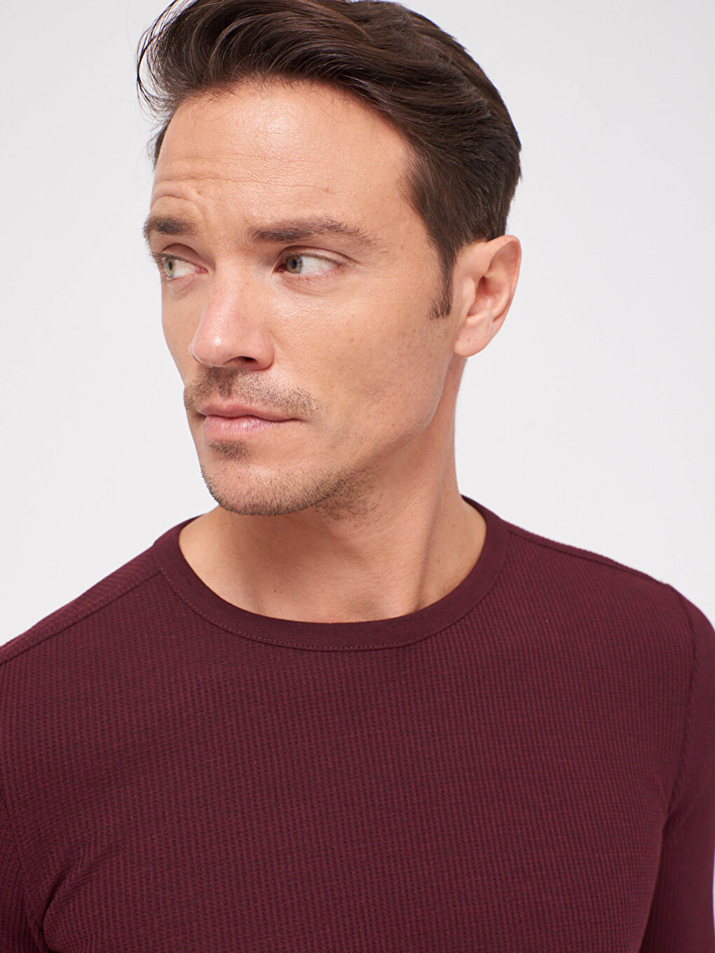 Bordo Bisiklet Yaka Uzun Kollu Basic Tişört-4