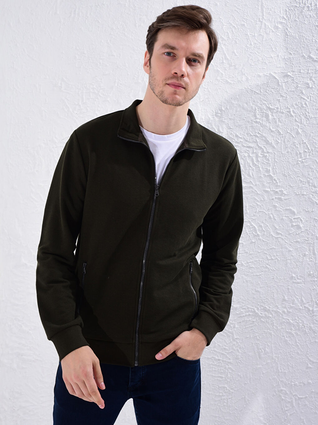 Кардиган базовый с воротником-трубой свободного кроя-1