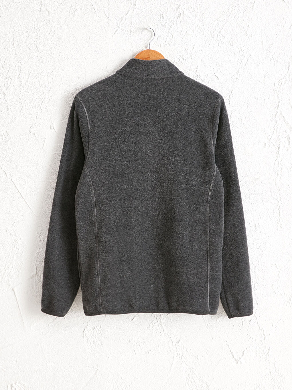 Gri Dik Yaka Kalın Polar Hırka-1