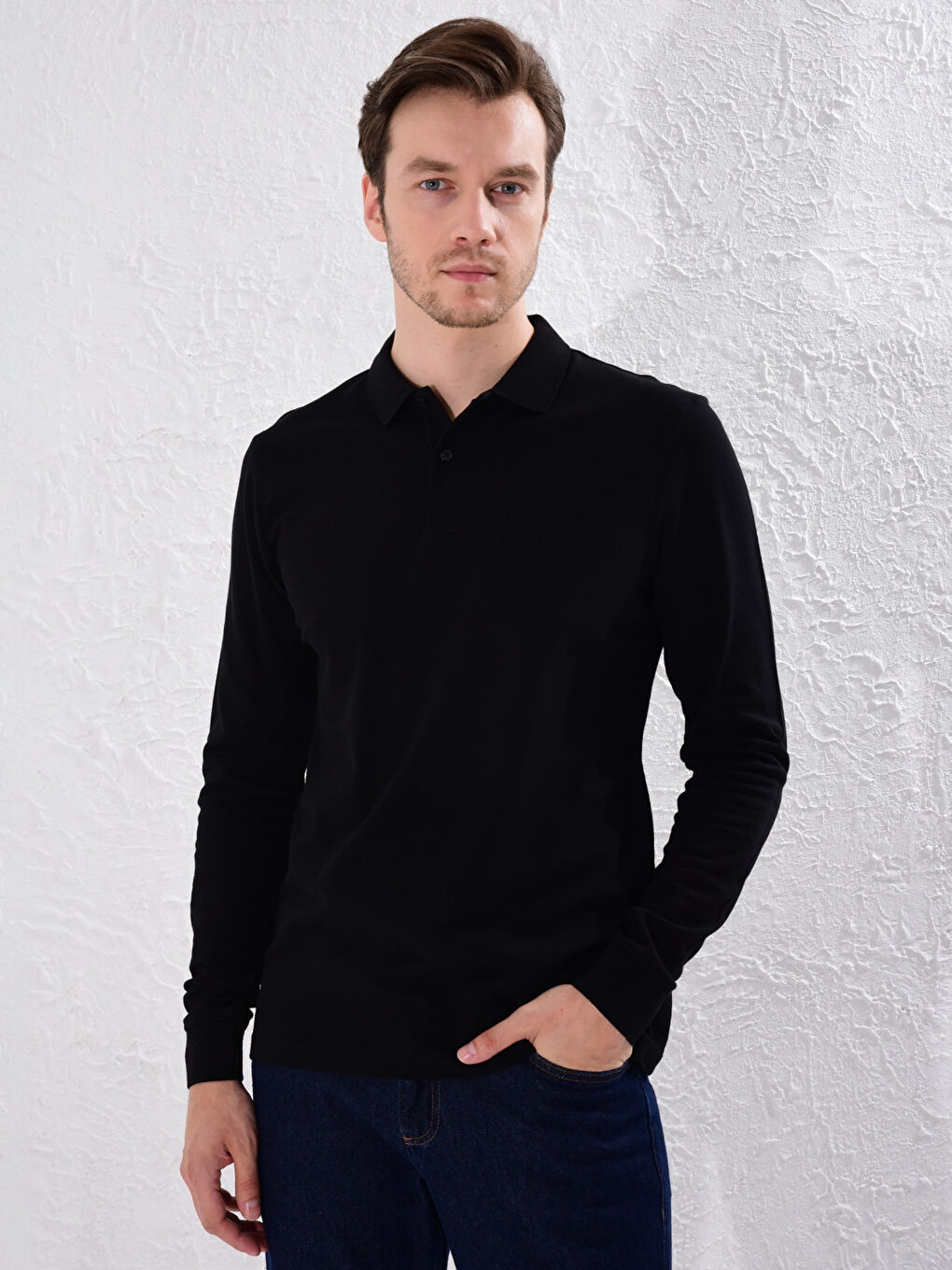 Базовая футболка-поло с длинным рукавом