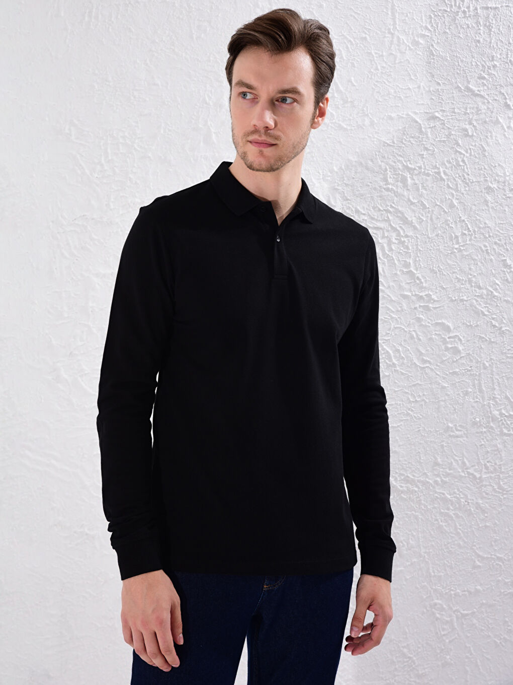 Базовая футболка-поло с длинным рукавом-1