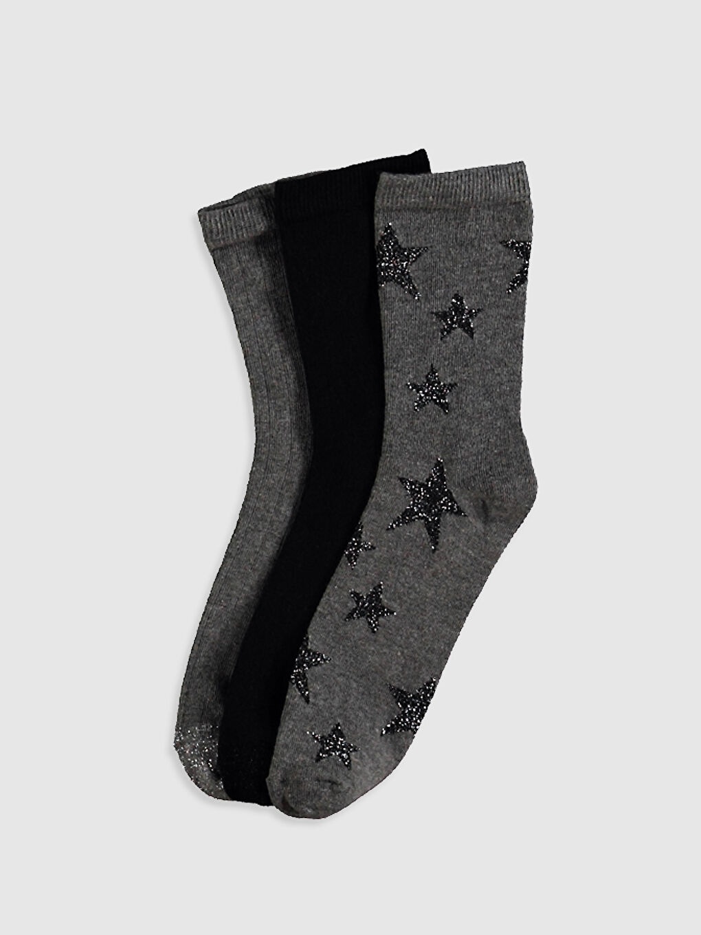 Gri Desenli Soket Çorap 3'lü