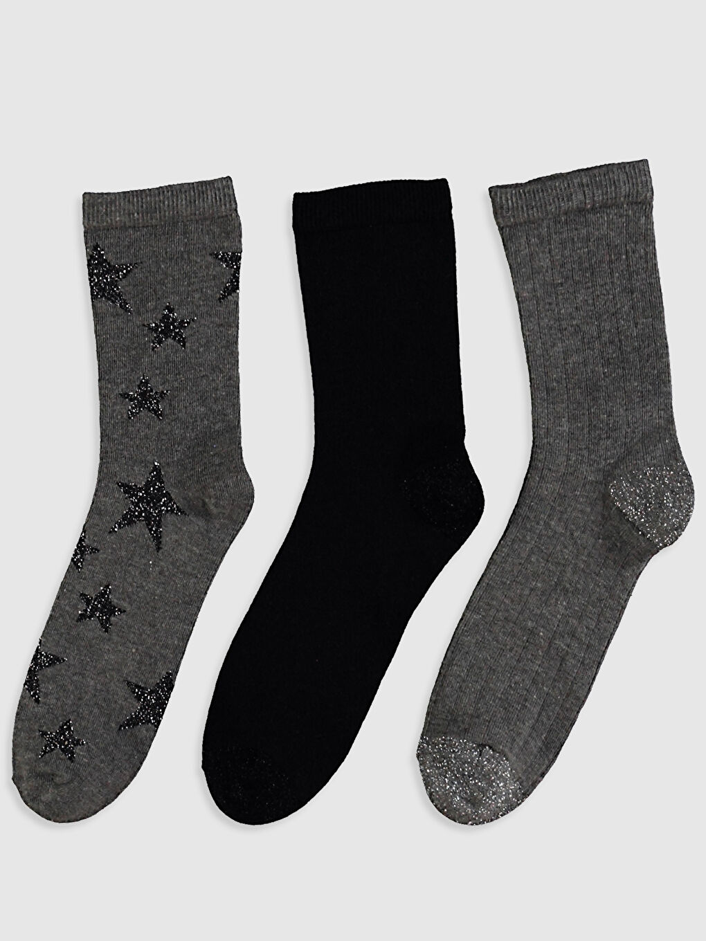 Gri Desenli Soket Çorap 3'lü-1