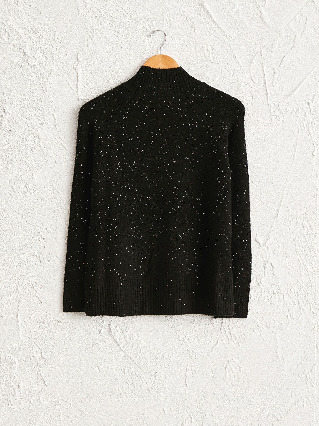 Жалған биік жағалы ашық жеңіл трикотаж жемпір-1