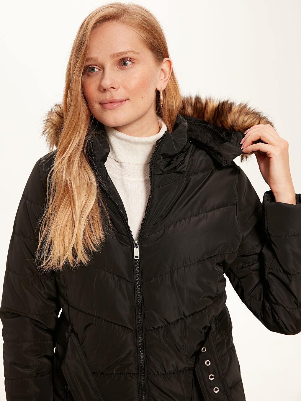 Women's Down Jacket With Hooded Long Sleeve-4