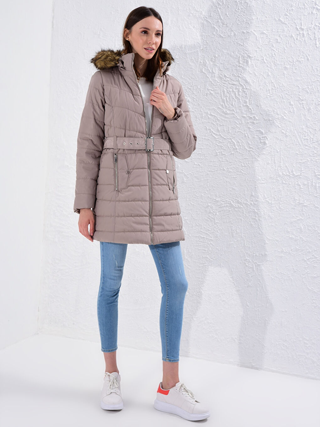 Geacă de Puf pentru Femei cu Glugă și Mânecă Lungă-2