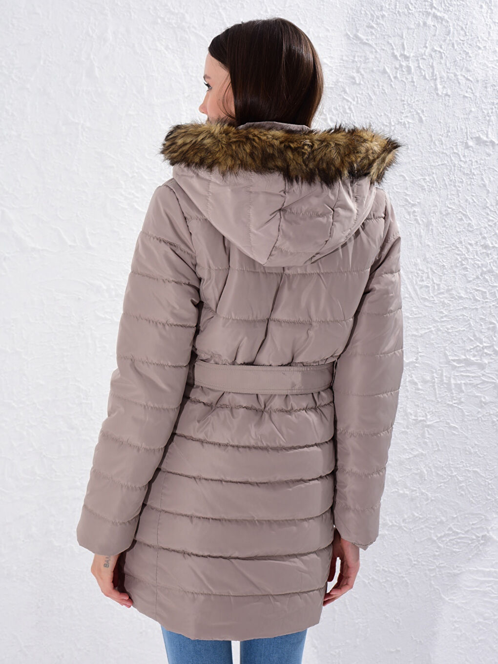 Geacă de Puf pentru Femei cu Glugă și Mânecă Lungă-3