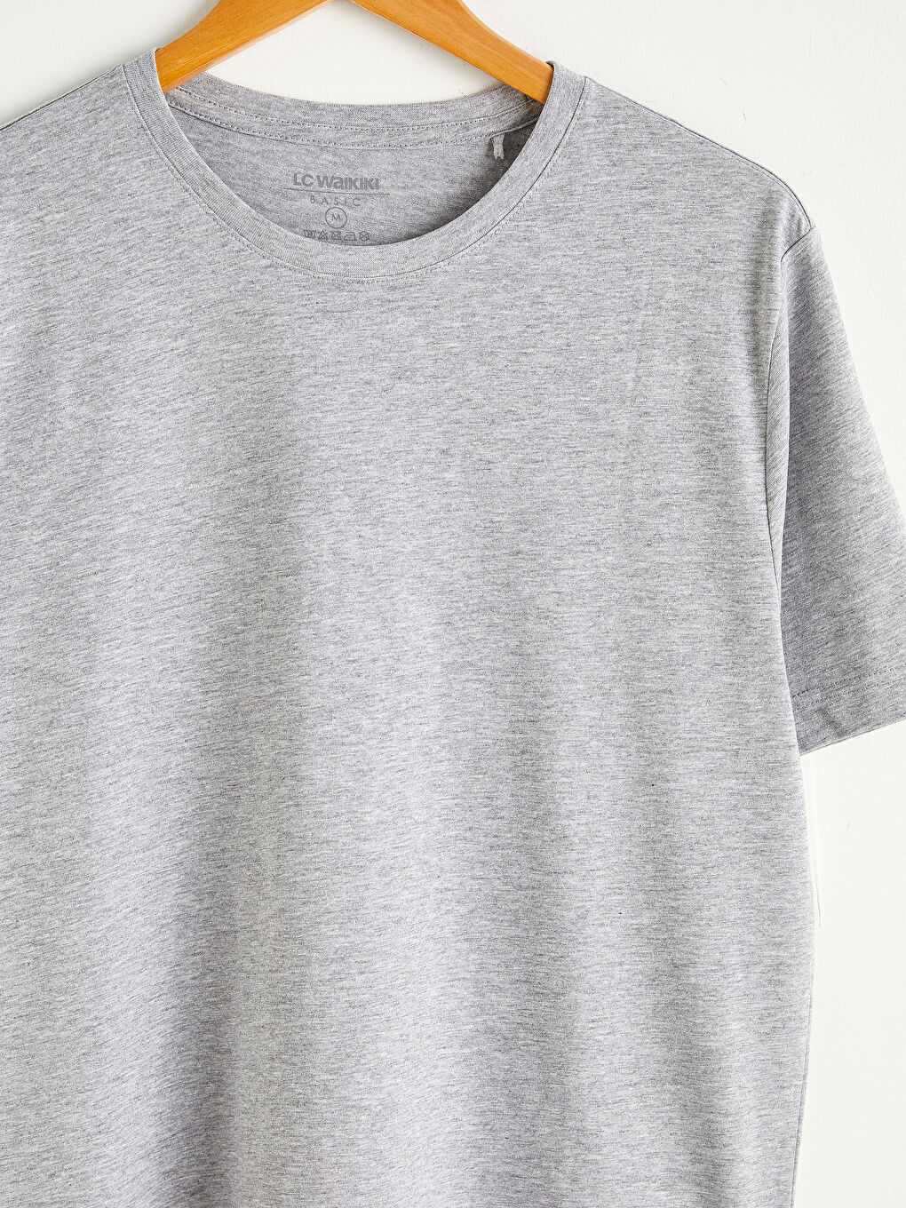 Gri Bisiklet Yaka Basic Kısa Kollu Tişört-2