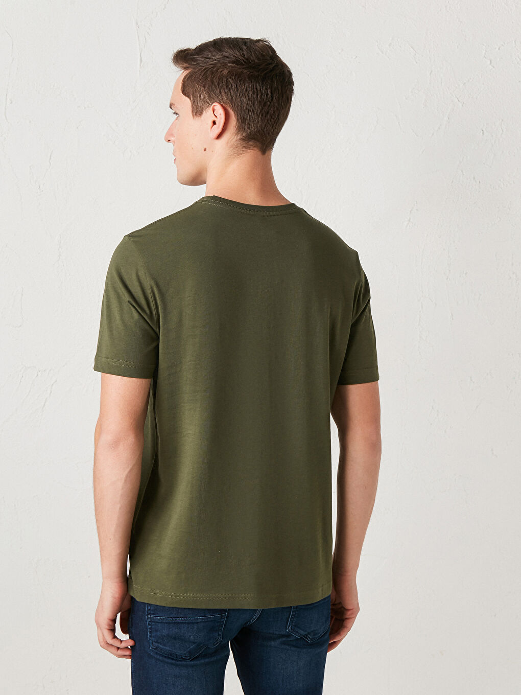 Haki Bisiklet Yaka Basic Kısa Kollu Tişört-2