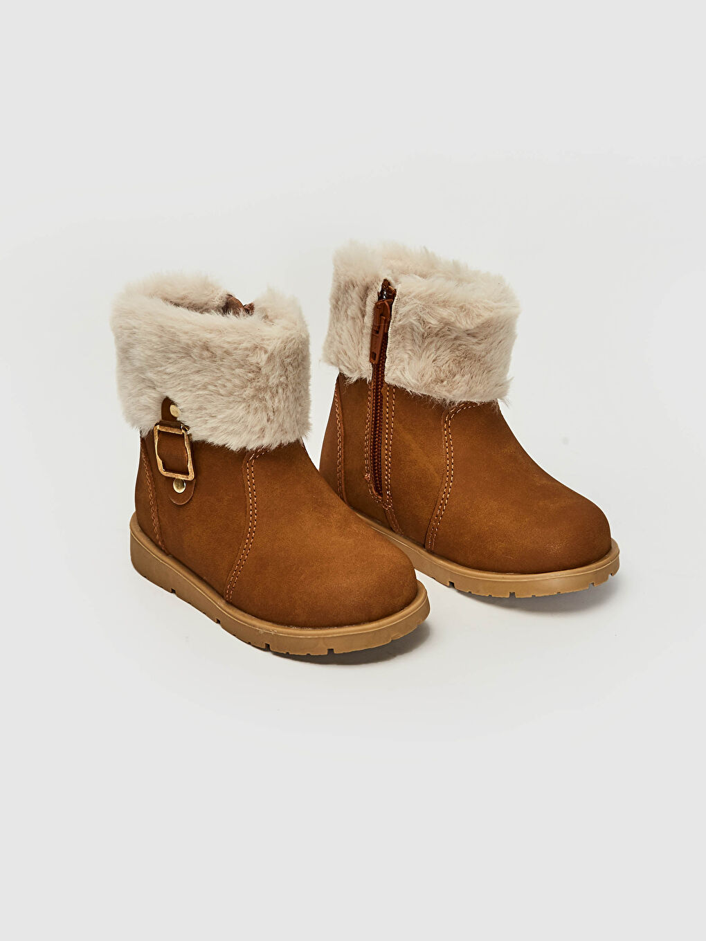 Bej Kız Bebek Kürk Detaylı Bot