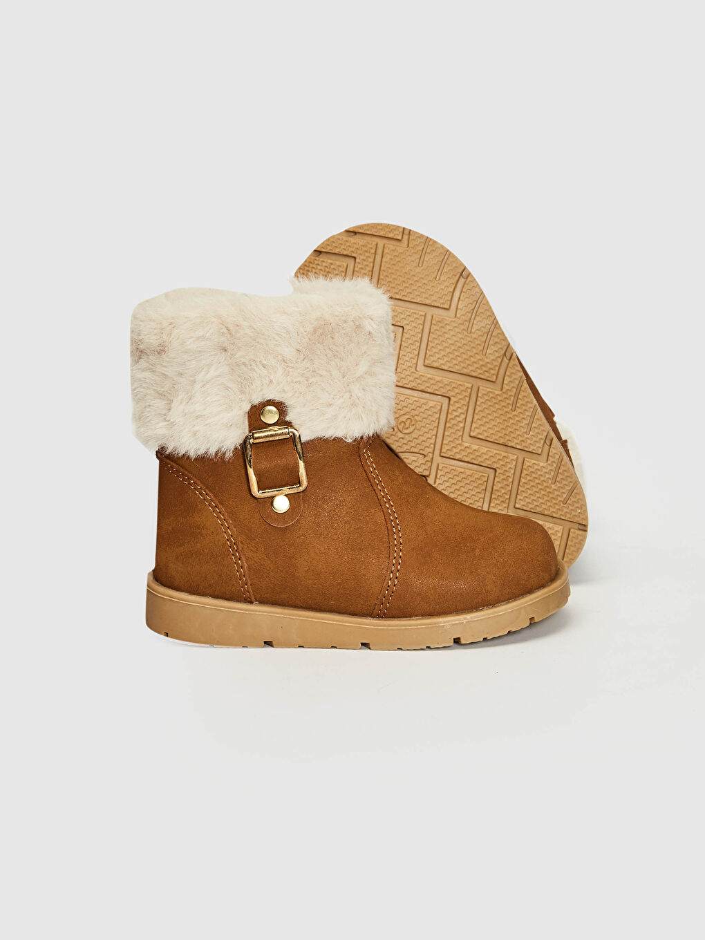 Bej Kız Bebek Kürk Detaylı Bot-3