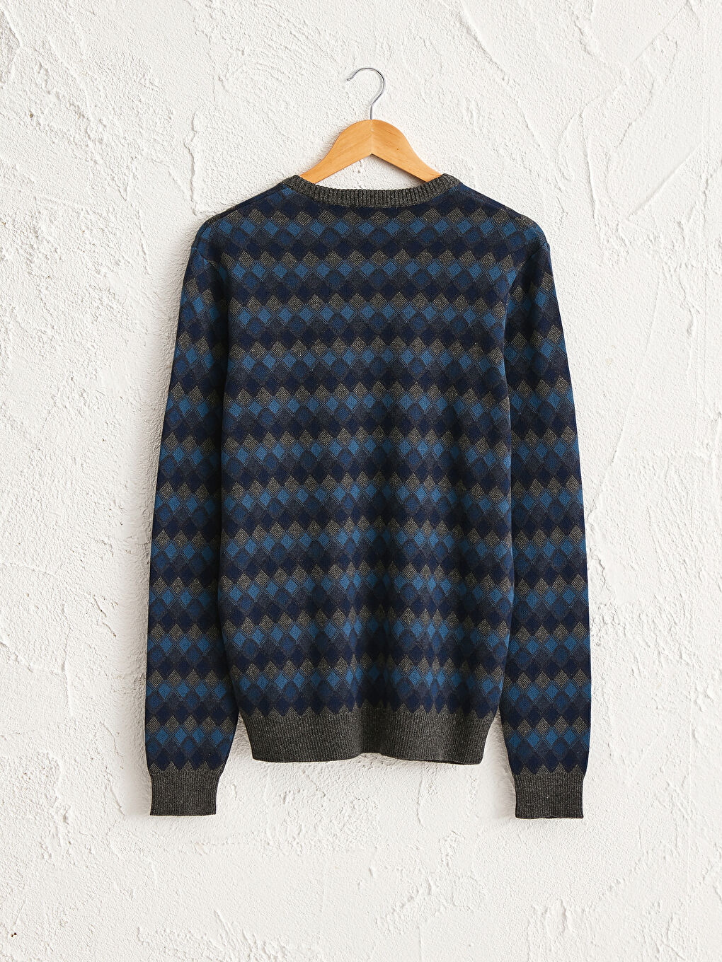 İndigo Bisiklet Yaka Baklava Desenli İnce Triko Kazak-1