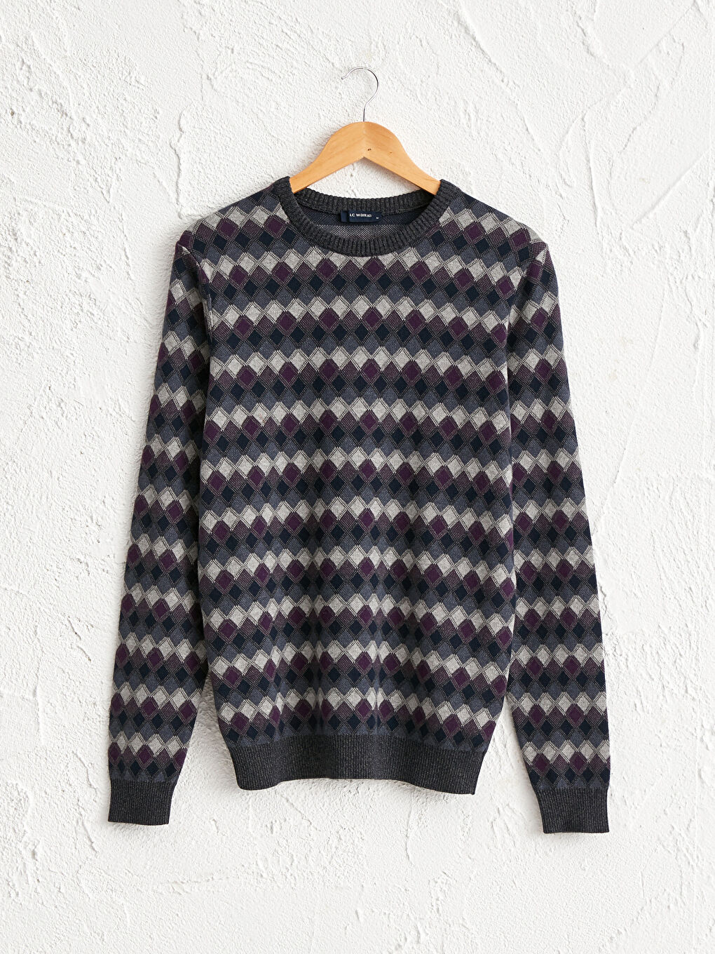 Mor Bisiklet Yaka Baklava Desenli İnce Triko Kazak