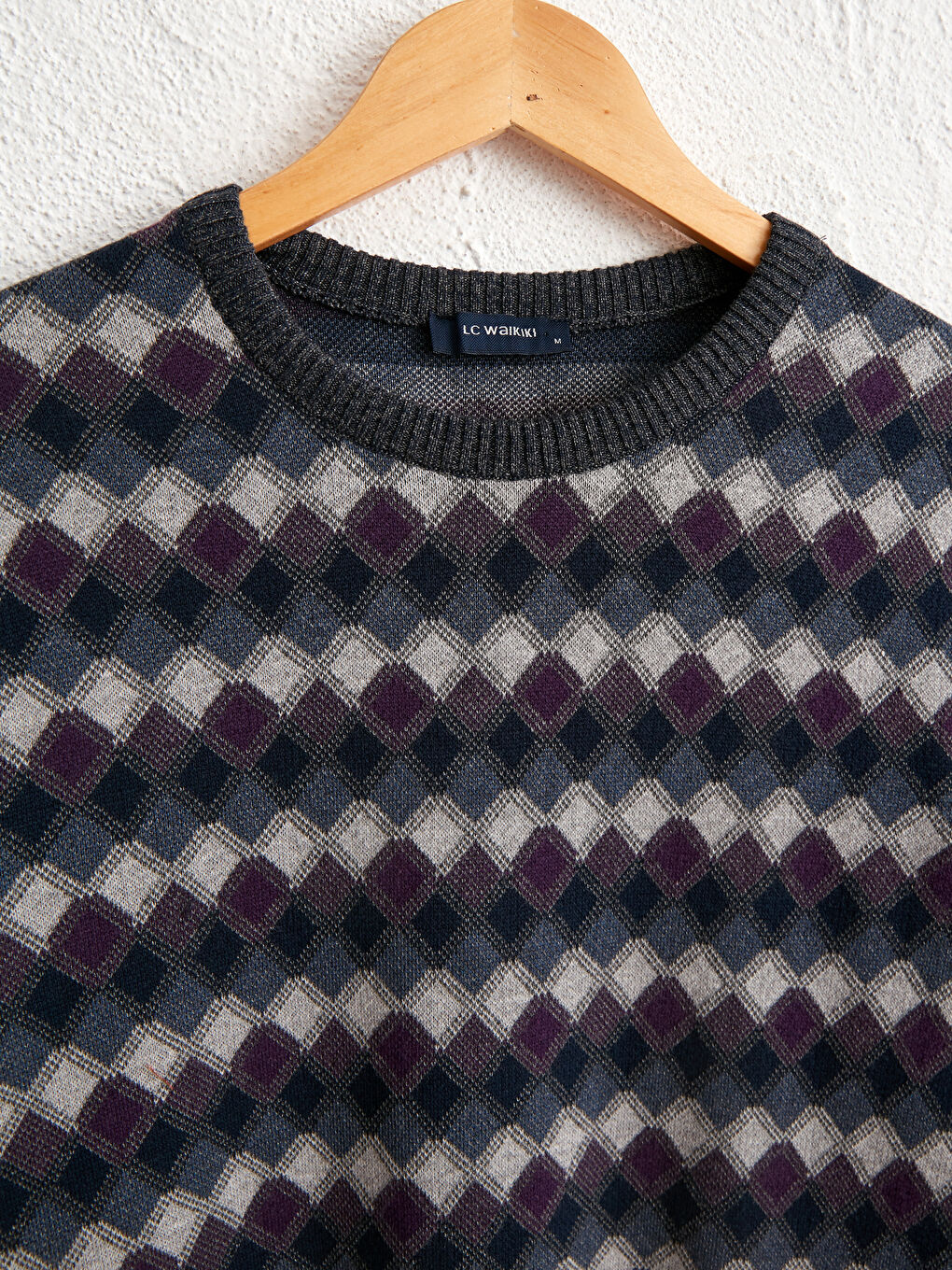 Mor Bisiklet Yaka Baklava Desenli İnce Triko Kazak-1