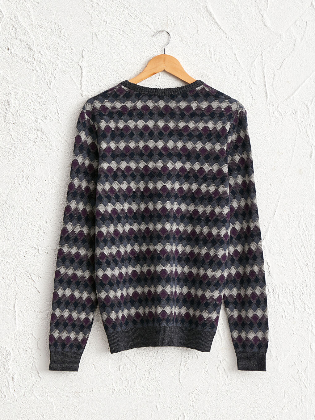 Mor Bisiklet Yaka Baklava Desenli İnce Triko Kazak-2