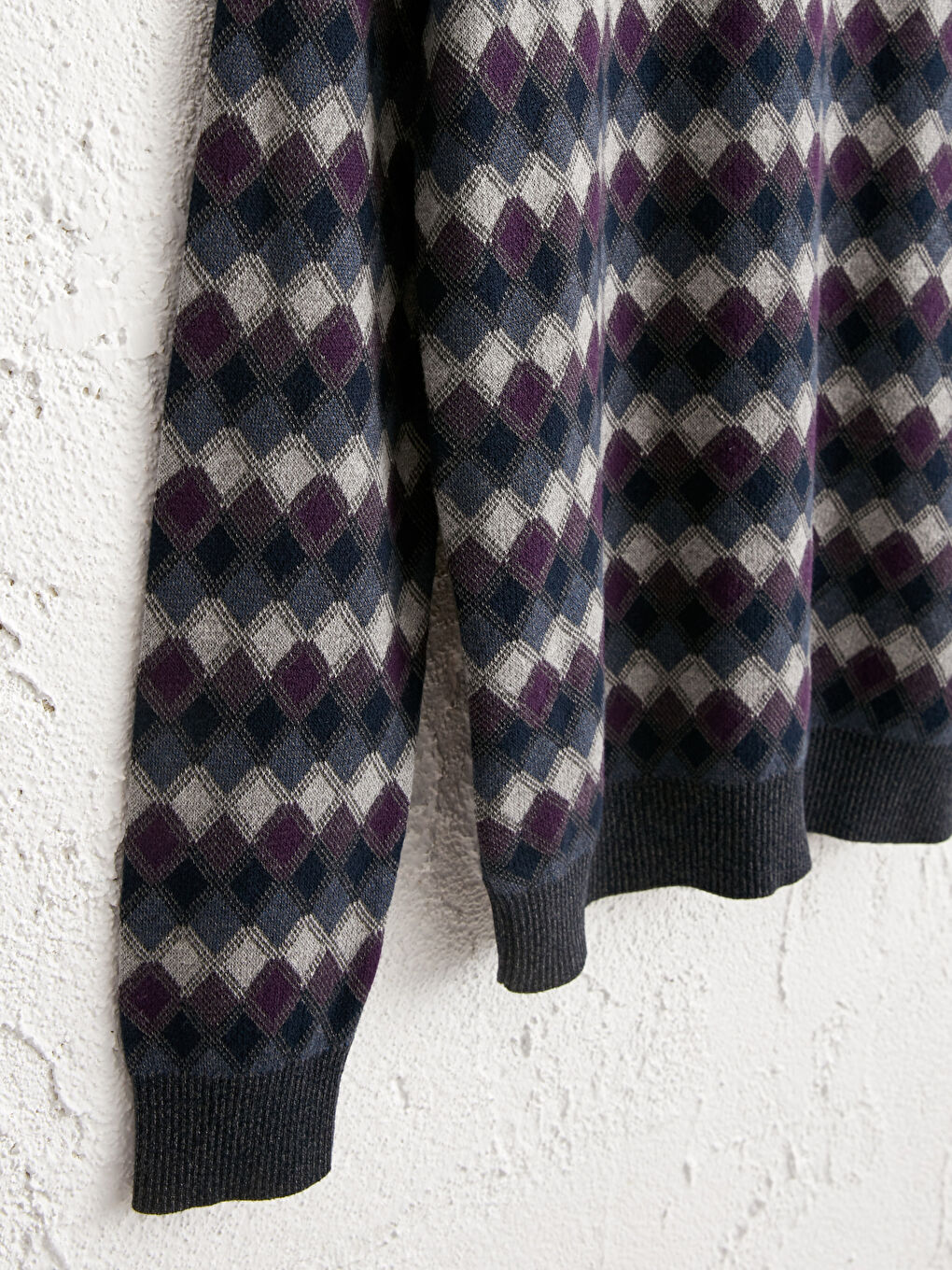 Mor Bisiklet Yaka Baklava Desenli İnce Triko Kazak-3