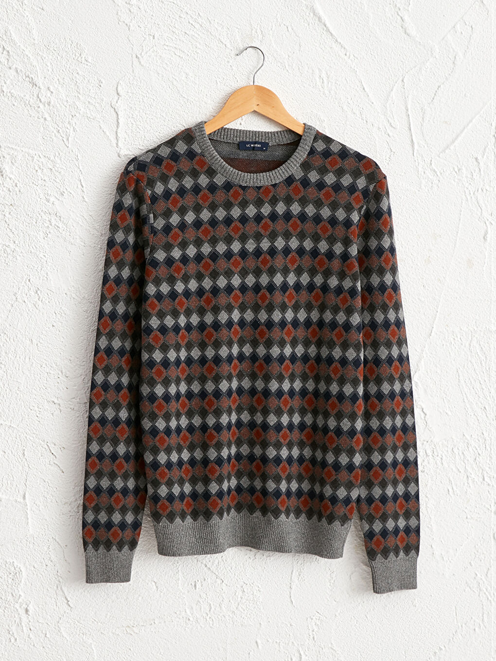 LCWAIKIKI Classic Crew Neck Argyle Lightweight Tricot Jumper -0W6918Z8-HVG