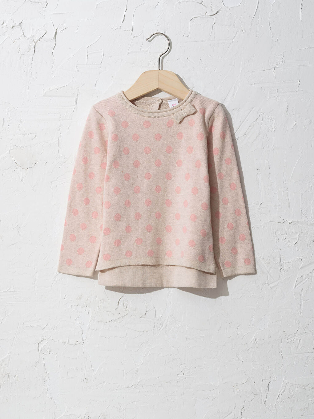 Bej Bisiklet Yaka Uzun Kollu Kız Bebek Triko Kazak