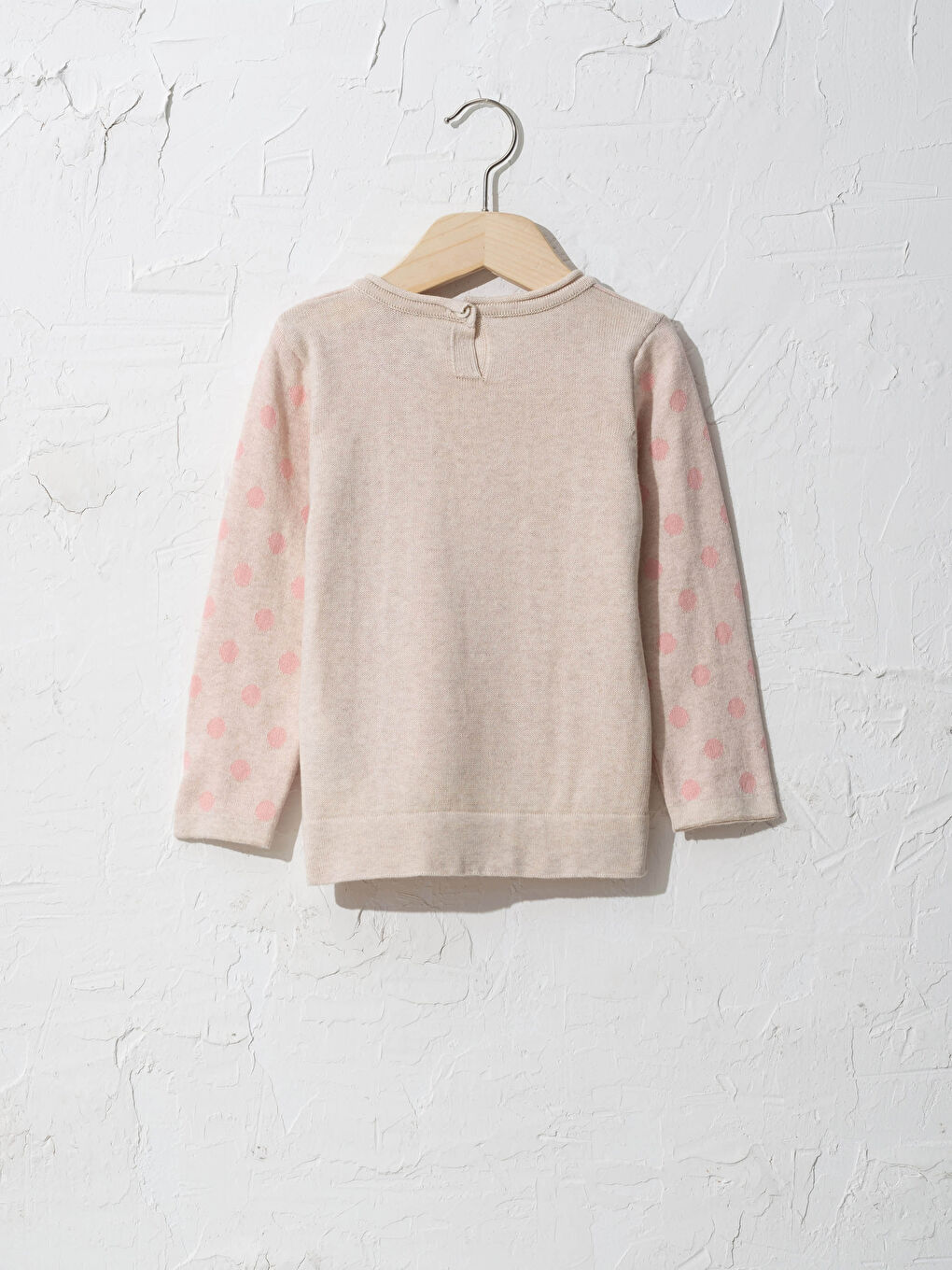 Bej Bisiklet Yaka Uzun Kollu Kız Bebek Triko Kazak-1