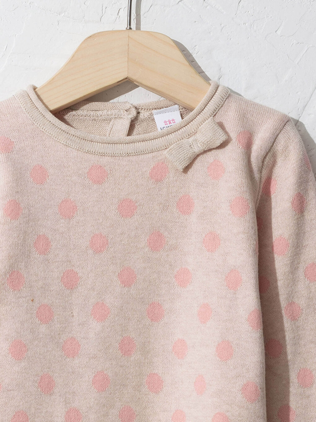 Bej Bisiklet Yaka Uzun Kollu Kız Bebek Triko Kazak-2