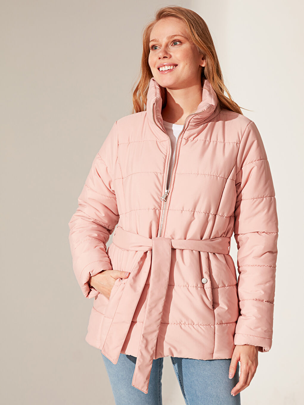 Women's Down Jacket With Stand Collar Long Sleeve-1