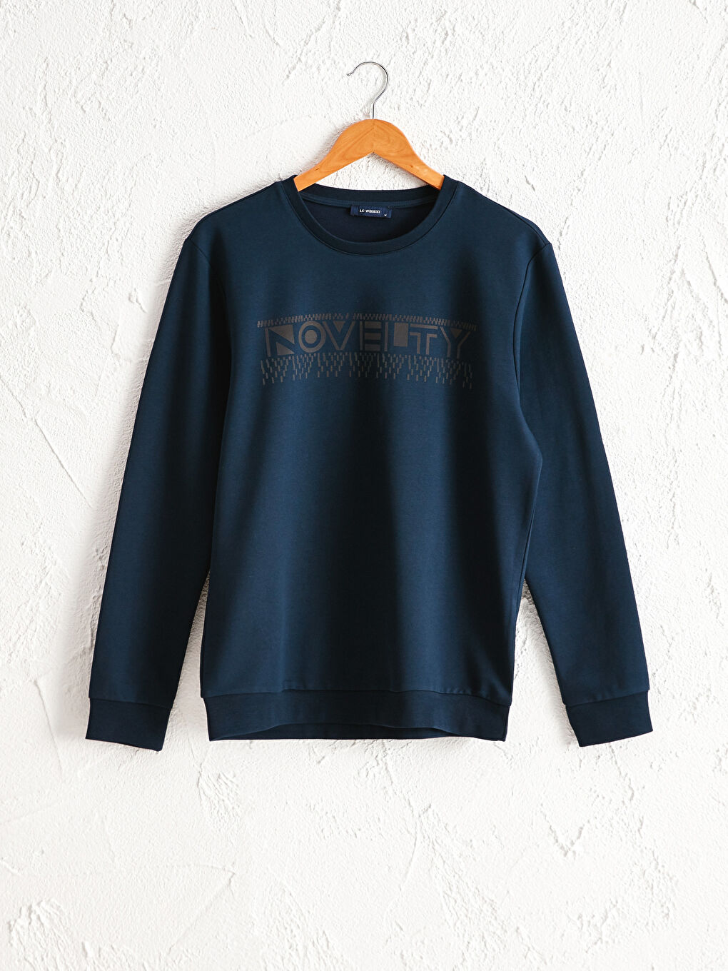 Lacivert Bisiklet Yaka Baskılı Sweatshirt