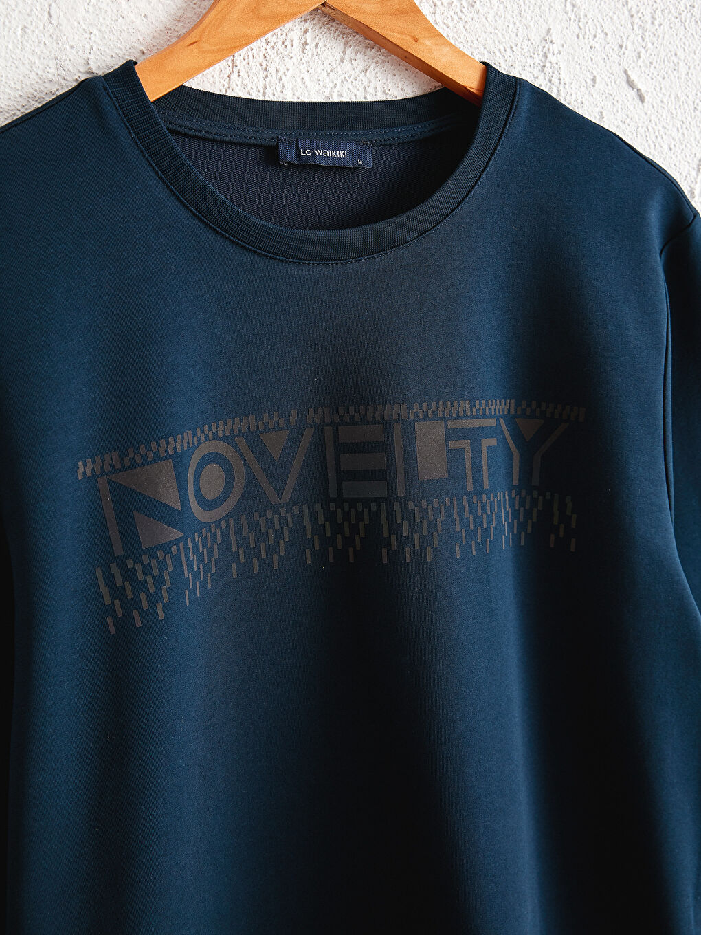 Lacivert Bisiklet Yaka Baskılı Sweatshirt-4