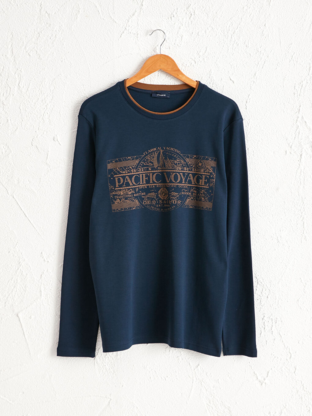 Lacivert Bisiklet Yaka Baskılı Sweatshirt