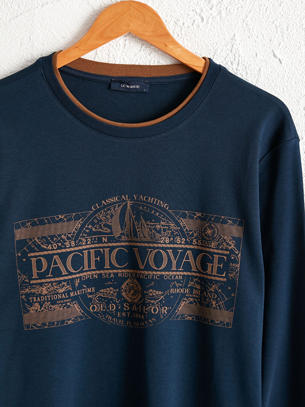 Lacivert Bisiklet Yaka Baskılı Sweatshirt-6