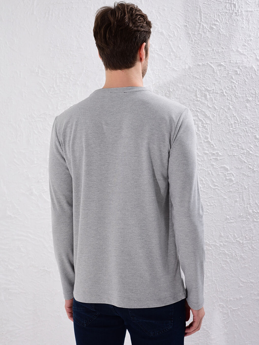 Gri Bisiklet Yaka Baskılı Sweatshirt-3