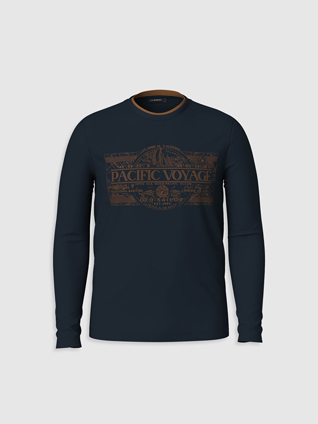 Lacivert Bisiklet Yaka Baskılı Sweatshirt-2