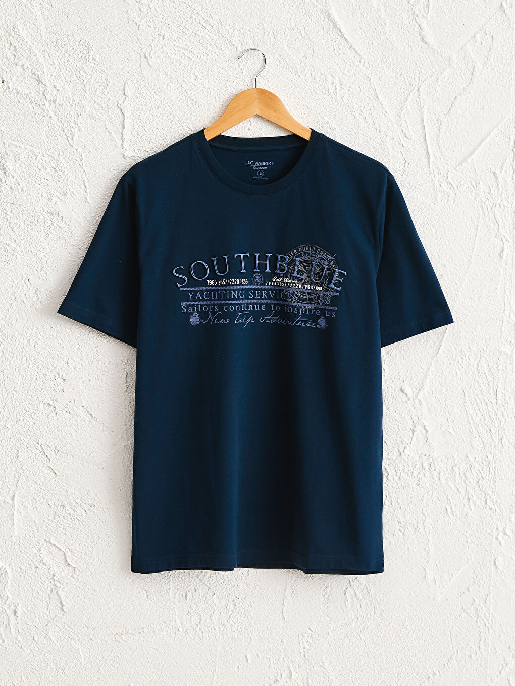 Lacivert Bisiklet Yaka Baskılı Penye Tişört