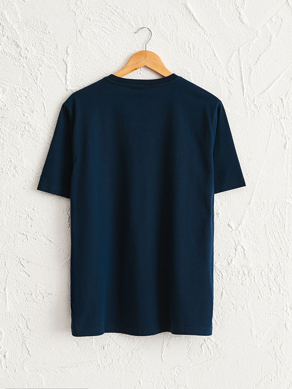 Lacivert Bisiklet Yaka Baskılı Penye Tişört-5