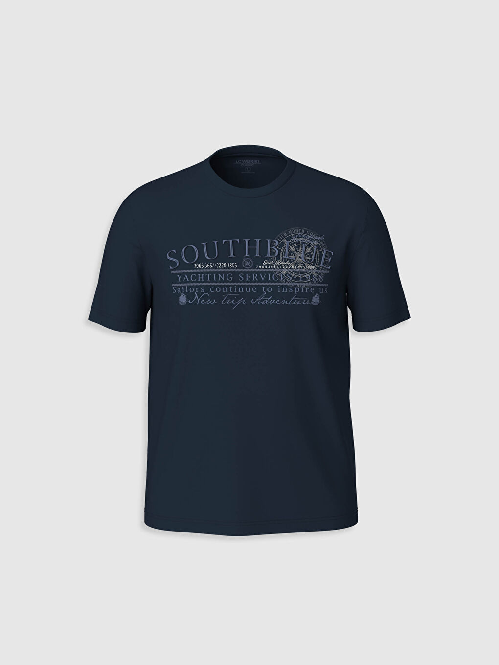 Lacivert Bisiklet Yaka Baskılı Penye Tişört-1