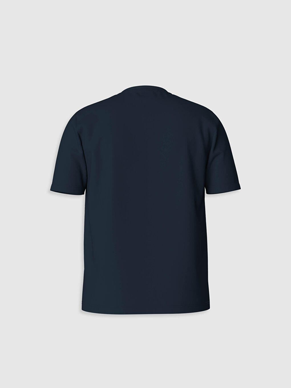 Lacivert Bisiklet Yaka Baskılı Penye Tişört-4