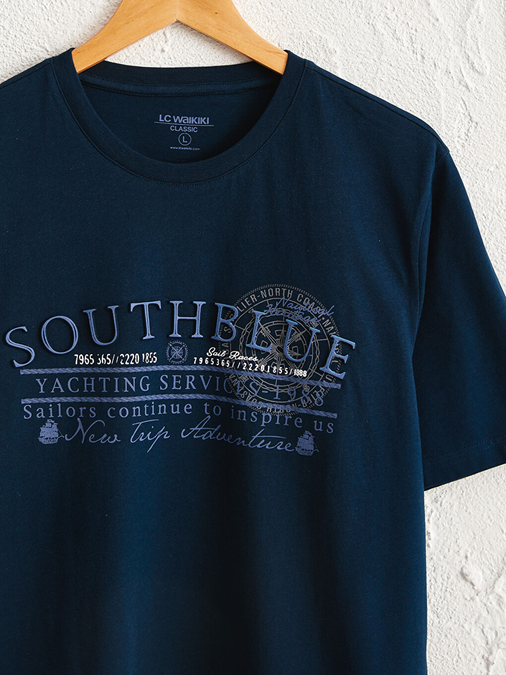 Lacivert Bisiklet Yaka Baskılı Penye Tişört-6