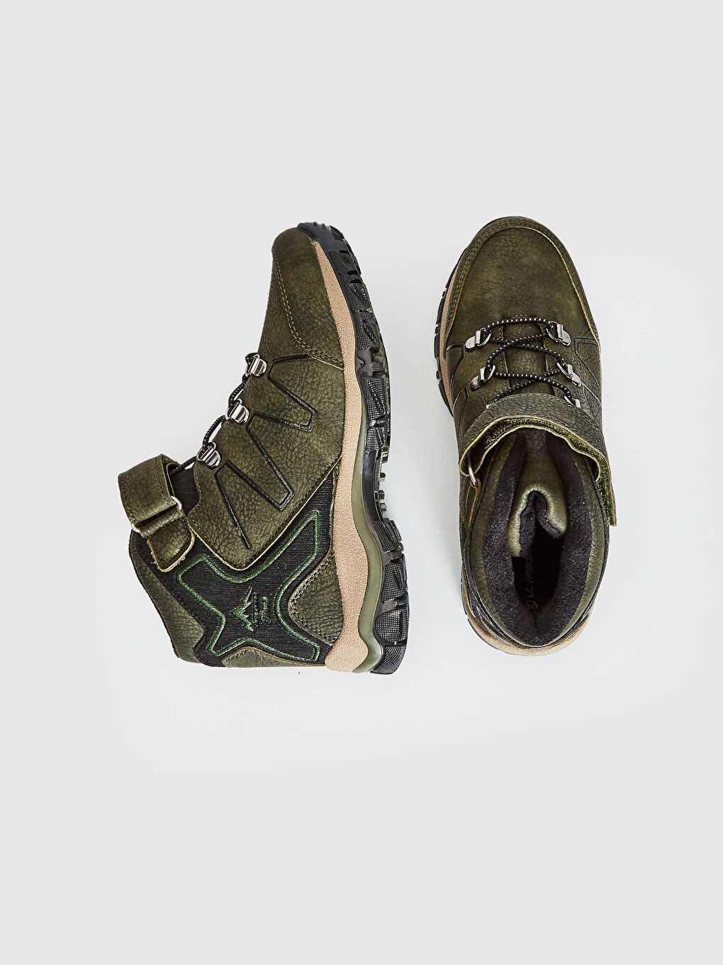 Haki Erkek Çocuk Deri Görünümlü Trekking Bot-2