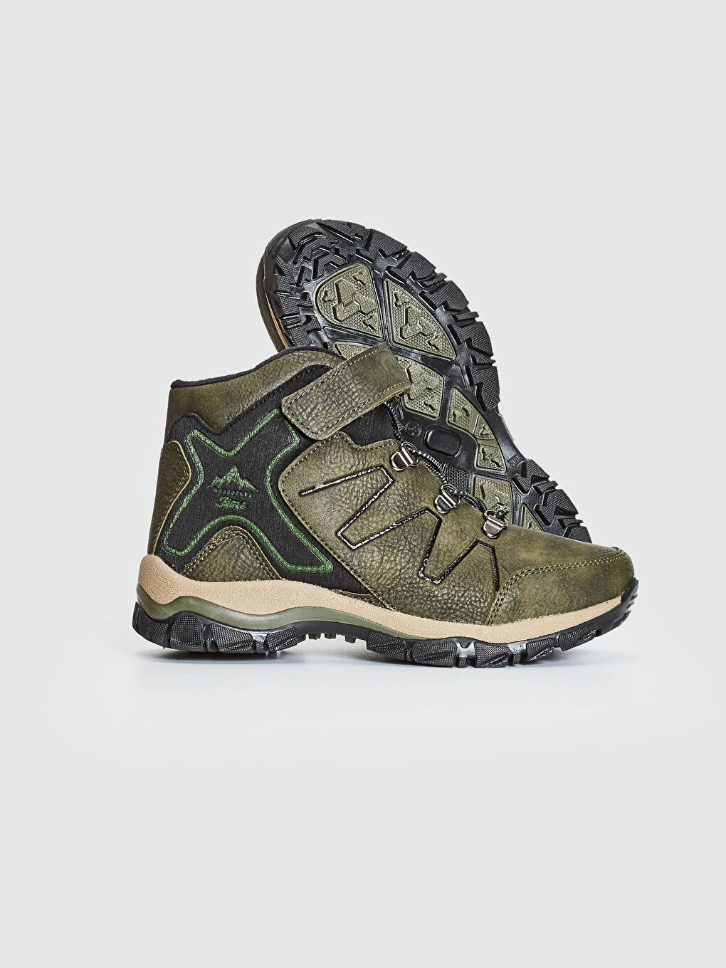 Haki Erkek Çocuk Deri Görünümlü Trekking Bot-3