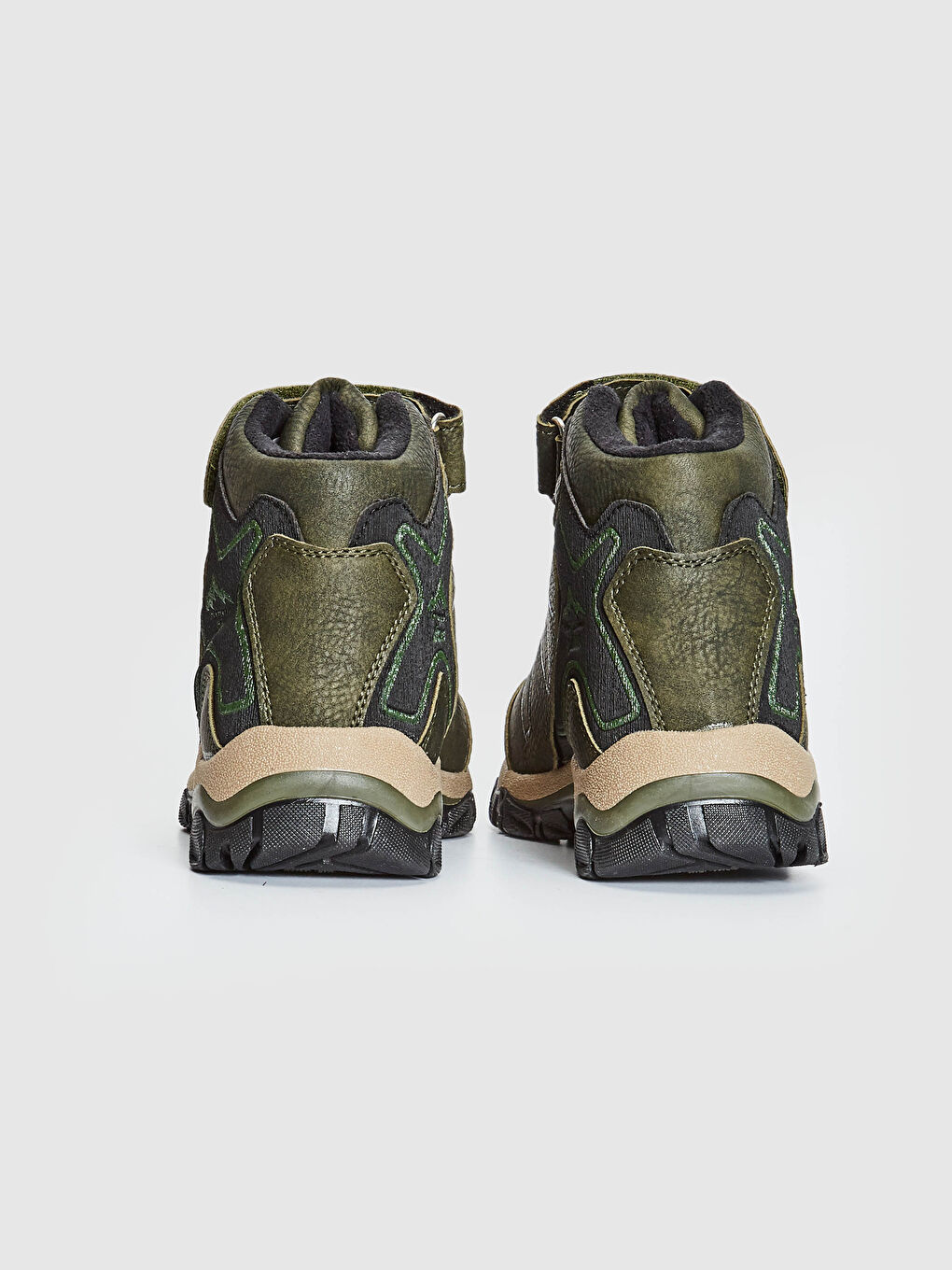 Haki Erkek Çocuk Deri Görünümlü Trekking Bot-4