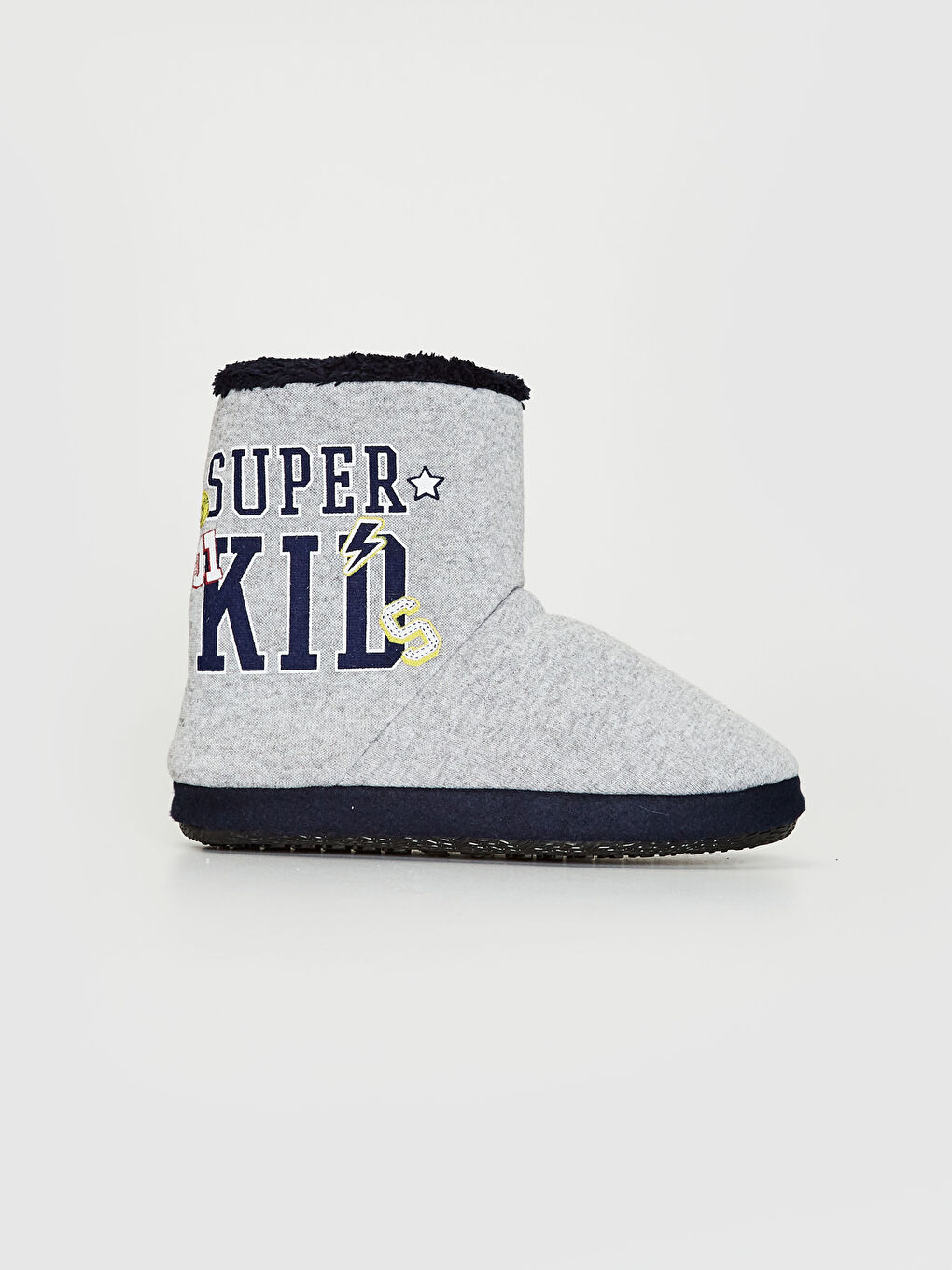Gri Erkek Çocuk Kürk Astarlı Ev Botu-1