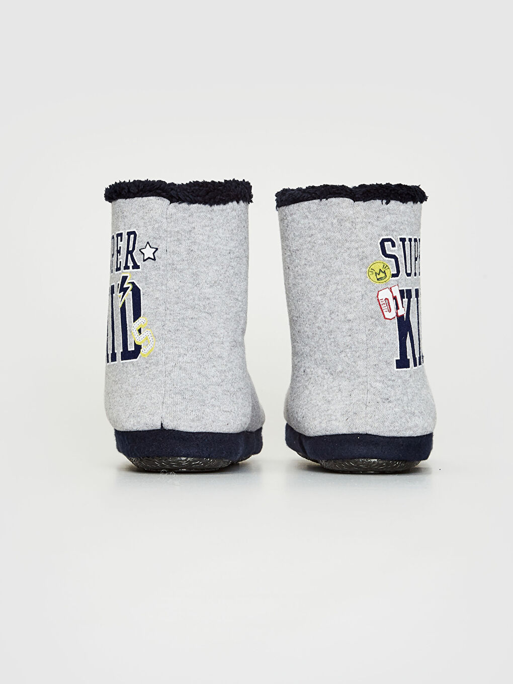 Gri Erkek Çocuk Kürk Astarlı Ev Botu-3