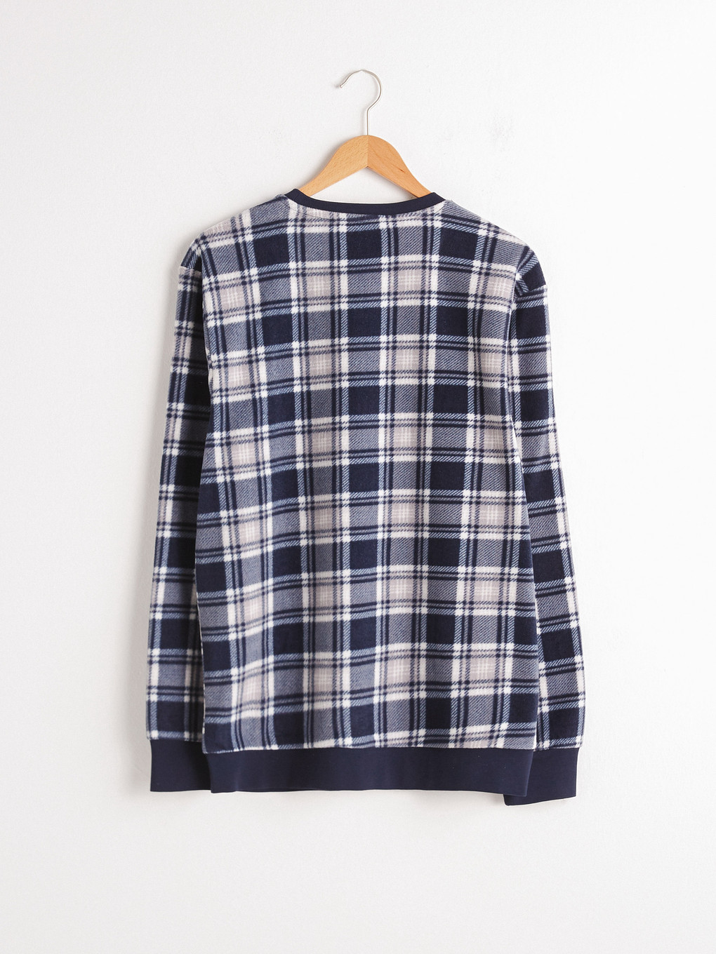 Lacivert Bisiklet Yaka Ekose Pijama Üst-5