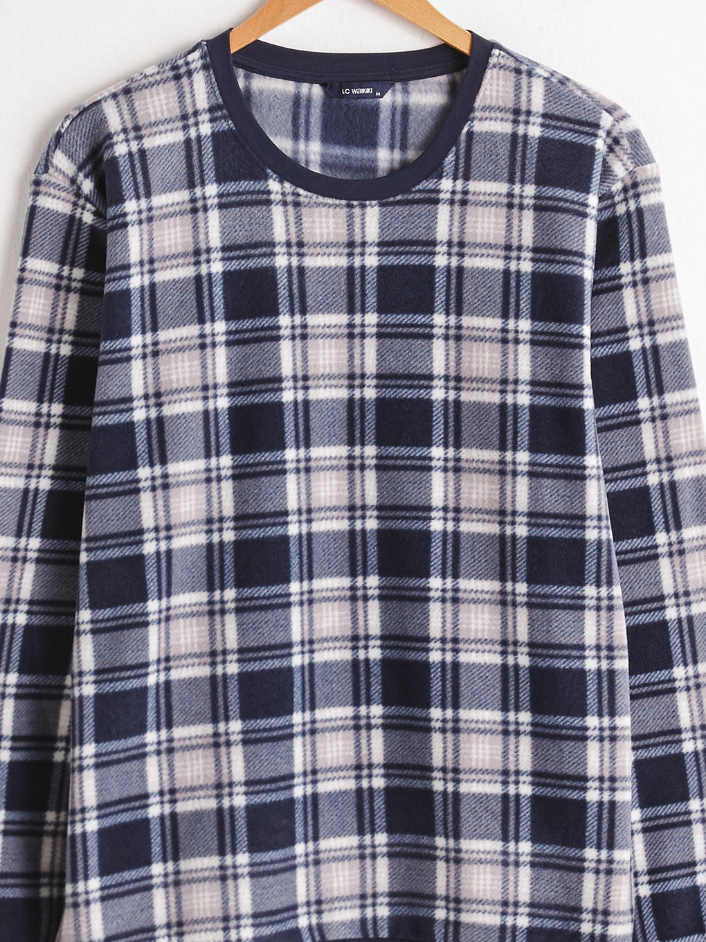 Lacivert Bisiklet Yaka Ekose Pijama Üst-6