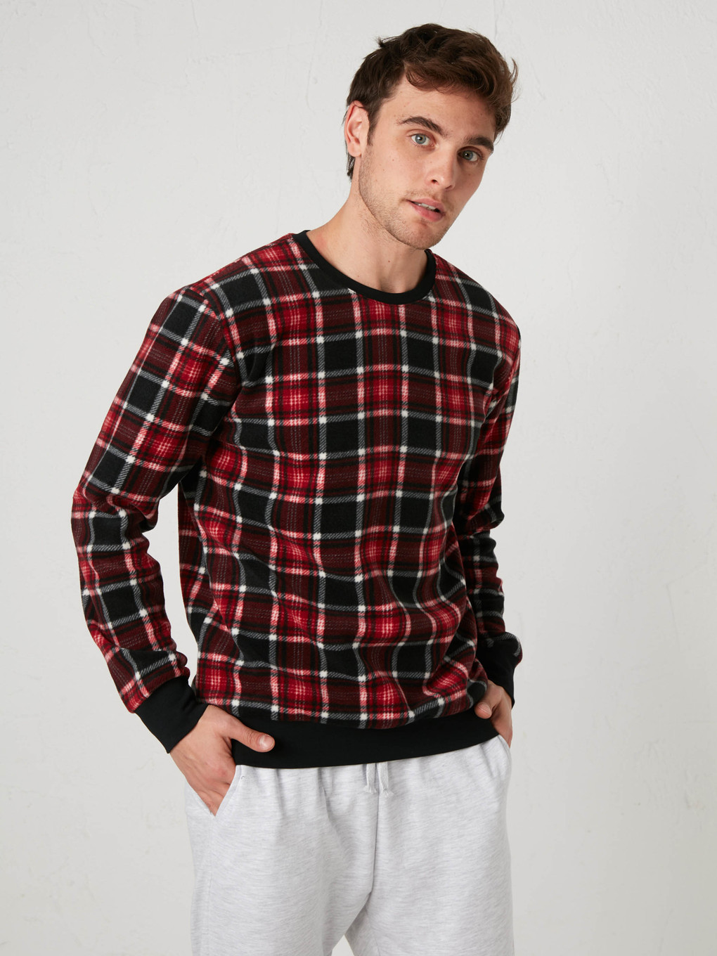 Kırmızı Bisiklet Yaka Ekose Pijama Üst-1