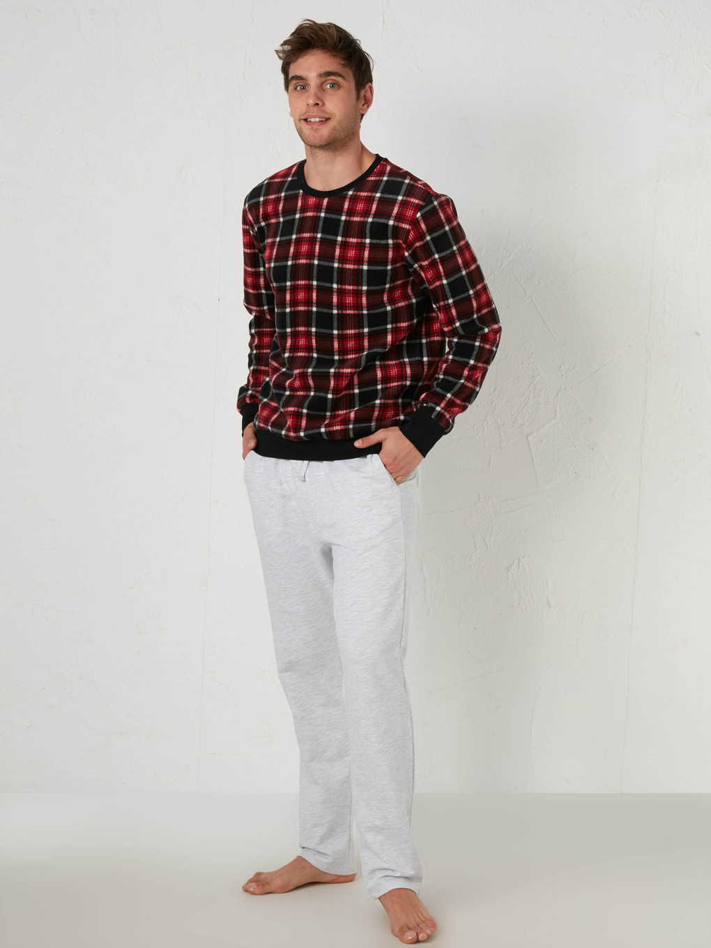 Kırmızı Bisiklet Yaka Ekose Pijama Üst-2